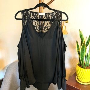 Ramy Brook Cold Shoulder Silk and Lace Blouse